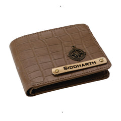 AICA Personalized Name & Charm Self – Textured Leather Mens Wallet (Brown)