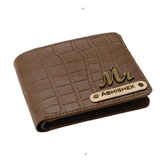 AICA Personalized Name & Charm Self – Textured Leather Mens Wallet (Brown)