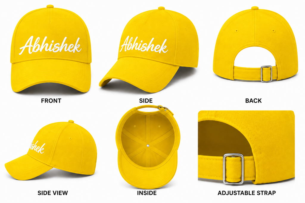 AICA Personalised Name Flex Cap for Men & Women �  Free Size | Gifts for Men & Women (Yellow)