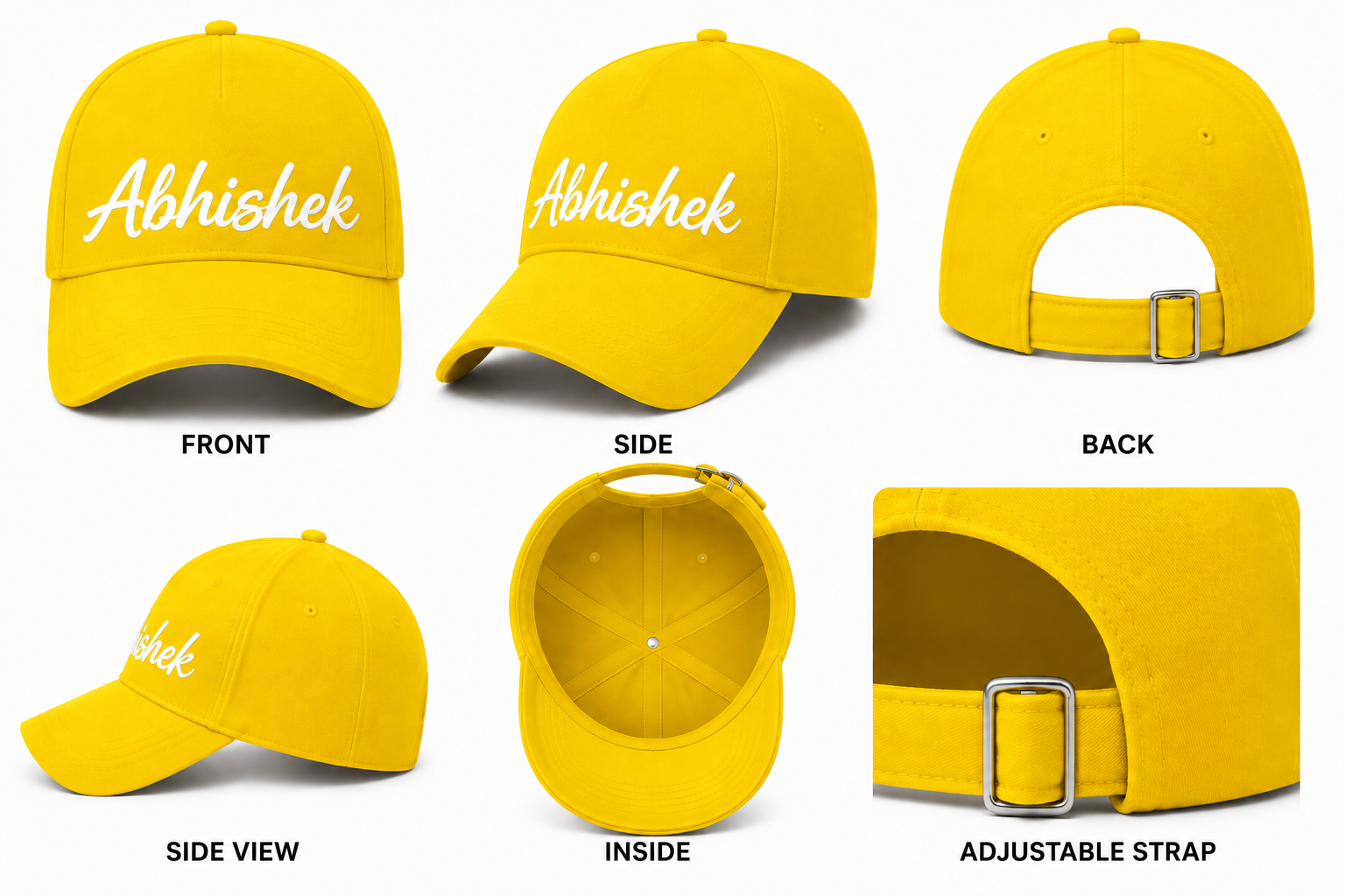 AICA Personalised Name Flex Cap for Men & Women �  Free Size | Gifts for Men & Women (Yellow)