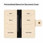 AICA Personalized Name & Charm Long Leather Car Document Holder with RC, Insurance Papers, Card Slots & Cash Compartment for Men & Women (Cream)