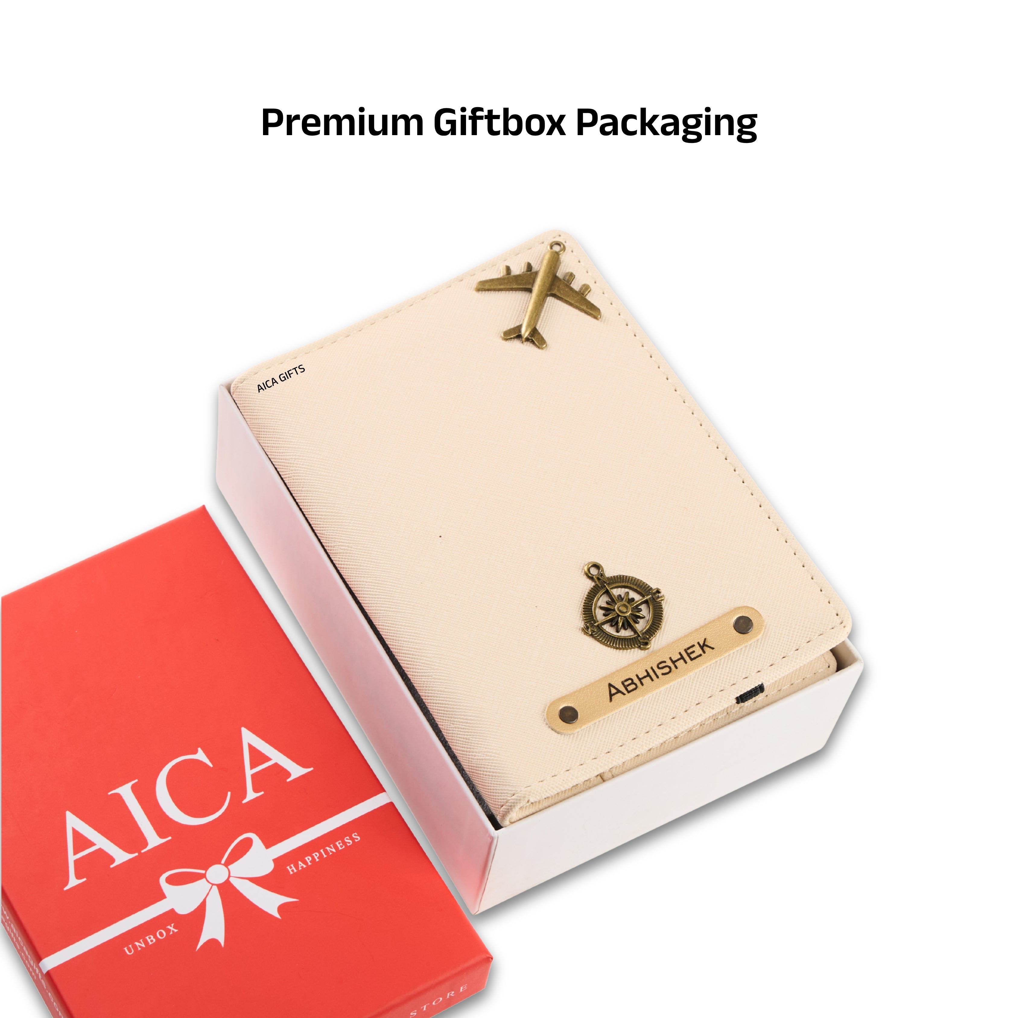 AICA Personalised Name & Charm Leather Passport Cover Holder for Men & Women (Cream) | Gifts for Man | Gift for Woman | Return Gifts for Birthday | Passport Cover for Men & Women
