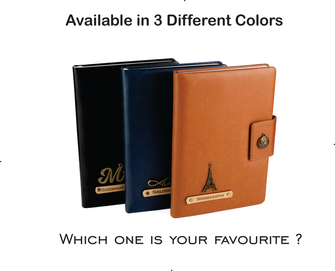 Aica Personalized Name & Charm Leather Notebook Diary - A5 Size 200 Ruled Pages (Tan Brown) for Men & Women | Customized Office Corporate Gift for Employees Clients Staff Colleague Retirement Farewell