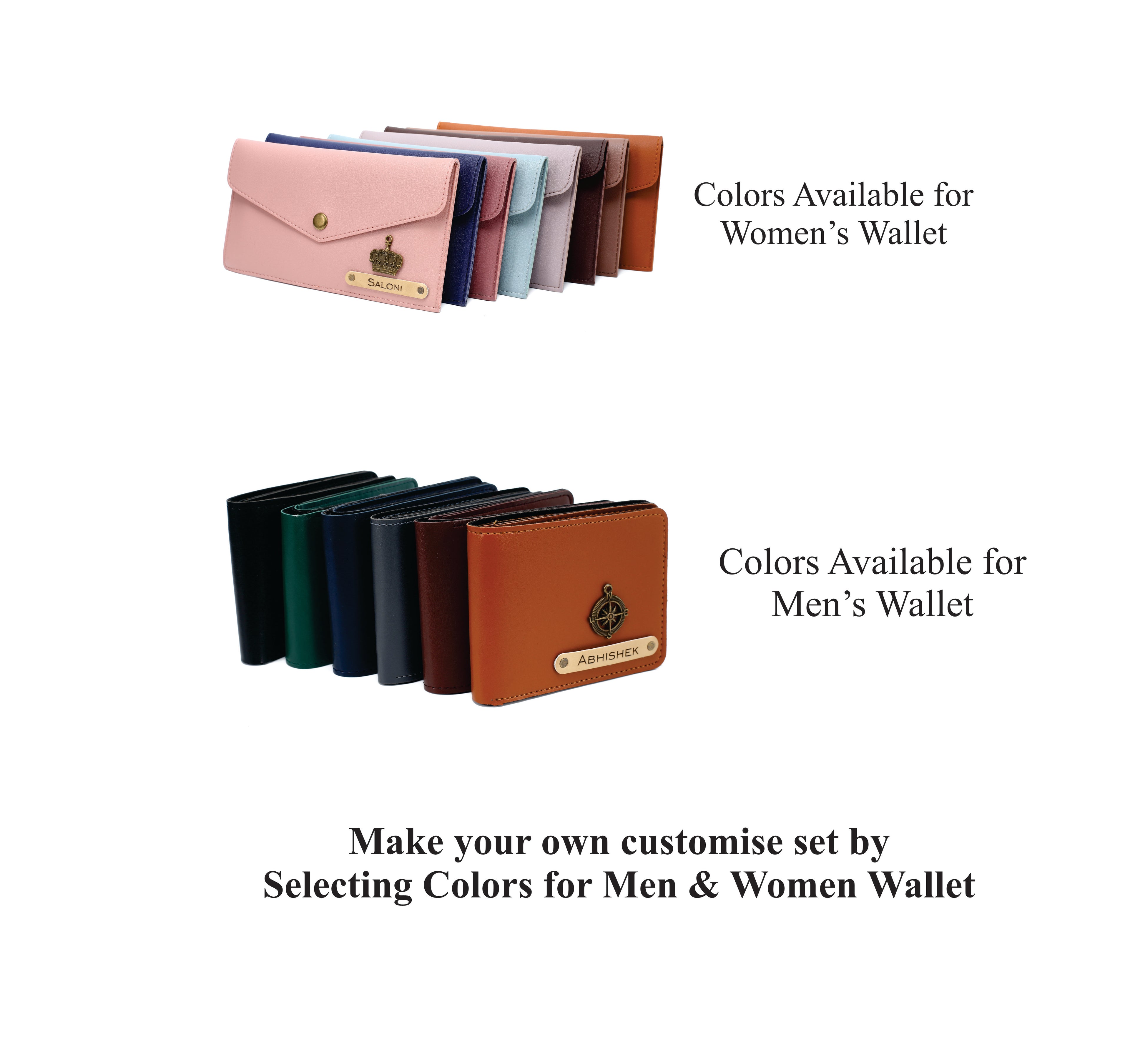 AICA Personalized Name, Charm & Color Couple Wallet For Men & Women Combo Gift Set | Marriage Wedding Anniversary Gift For Couples, Friend, Husband ,Wife