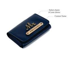 AICA Personalized Name & Charm – Small Pocket Size Leather Credit Debit Visiting Card Holder Wallet Case for Men & Women (NavyBlue)