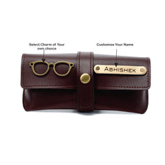 AICA Personalised Name & Charm Leather Sunglass Case Cover for Men & Women (Dark Brown)