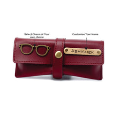 AICA Personalised Name & Charm Leather Sunglass Case Cover for Men & Women ( Wine )