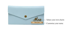 AICA Personalised Name & Charm Leather Wallet Gift for Women (BabyBlue)