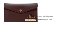 AICA Personalised Name & Charm Leather Wallet Gift for Women (Dark Brown)