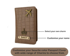 AICA Personalized Name & Charm Self –Textured Leather Passport Cover for Men & Women (Brown)