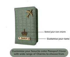 AICA Personalized Name & Charm Self –Textured Leather Passport Cover (MintGreen)