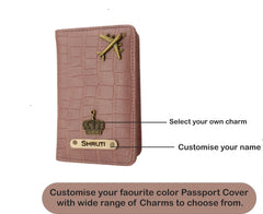 AICA Personalized Name & Charm Self –Textured Leather Passport Cover (NudePink)