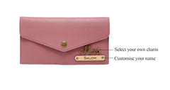 AICA Personalised Name & Charm Leather Wallet Gift for Women (Nude Pink)