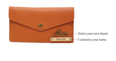 AICA Personalised Name & Charm Leather Wallet Gift for Women (TanBrown)