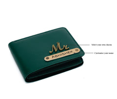 AICA Personalised Name & Charm Mens Leather Wallet (DarkGreen)