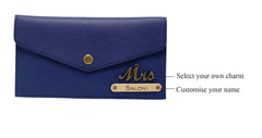 AICA Personalised Name & Charm Leather Wallet Gift for Women (NavyBlue)