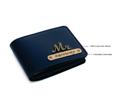 AICA Personalized Name & Charm Leather Wallet for Men (NavyBlue)