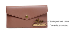 AICA Personalised Name & Charm Leather Wallet Gift for Women (Bedge Brown)