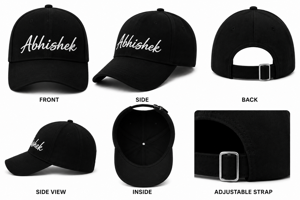 AICA Personalised Name Flex Cap for Men & Women �  Free Size | Gifts for Men & Women (Black)