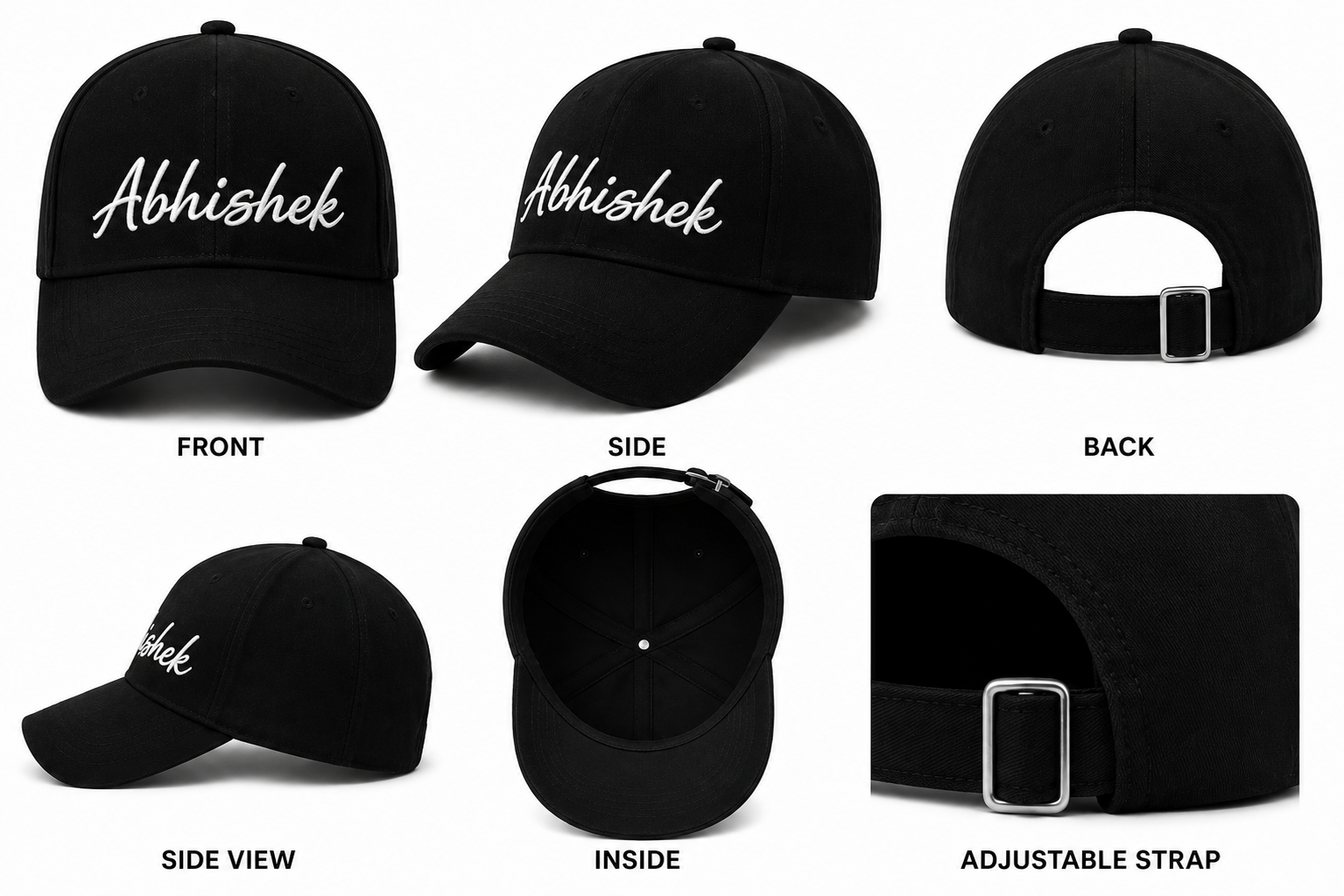 AICA Personalised Name Flex Cap for Men & Women �  Free Size | Gifts for Men & Women (Black)