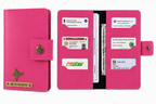 AICA Personalized Name & Charm Long Leather Car Document Holder with RC, Insurance Papers, Card Slots & Cash Compartment for Men & Women (Darkpink)