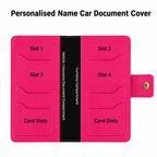AICA Personalized Name & Charm Long Leather Car Document Holder with RC, Insurance Papers, Card Slots & Cash Compartment for Men & Women (Darkpink)