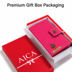AICA Personalized Name & Charm Long Leather Car Document Holder with RC, Insurance Papers, Card Slots & Cash Compartment for Men & Women (Darkpink)