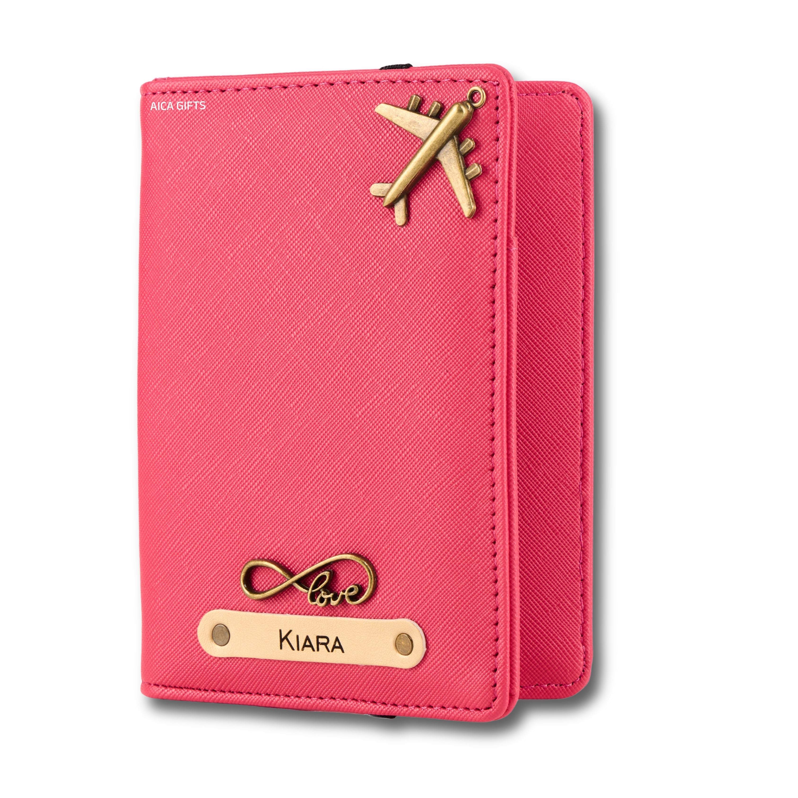 AICA Personalised Name & Charm Leather Passport Cover Holder for Men & Women (Dark Pink) | Gifts for Women | Gift for Woman | Return Gifts for Birthday | Passport Cover for Women