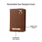 AICA Personalized Name & Charm Leather Passport Cover with 4 Card Slots, Secure Band & Boarding Pass Slot for Men & Women | Travel Passport Holder (Darkbrown)