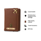 AICA Personalized Name & Charm Leather Passport Cover with 4 Card Slots, Secure Band & Boarding Pass Slot for Men & Women | Travel Passport Holder (Darkbrown)