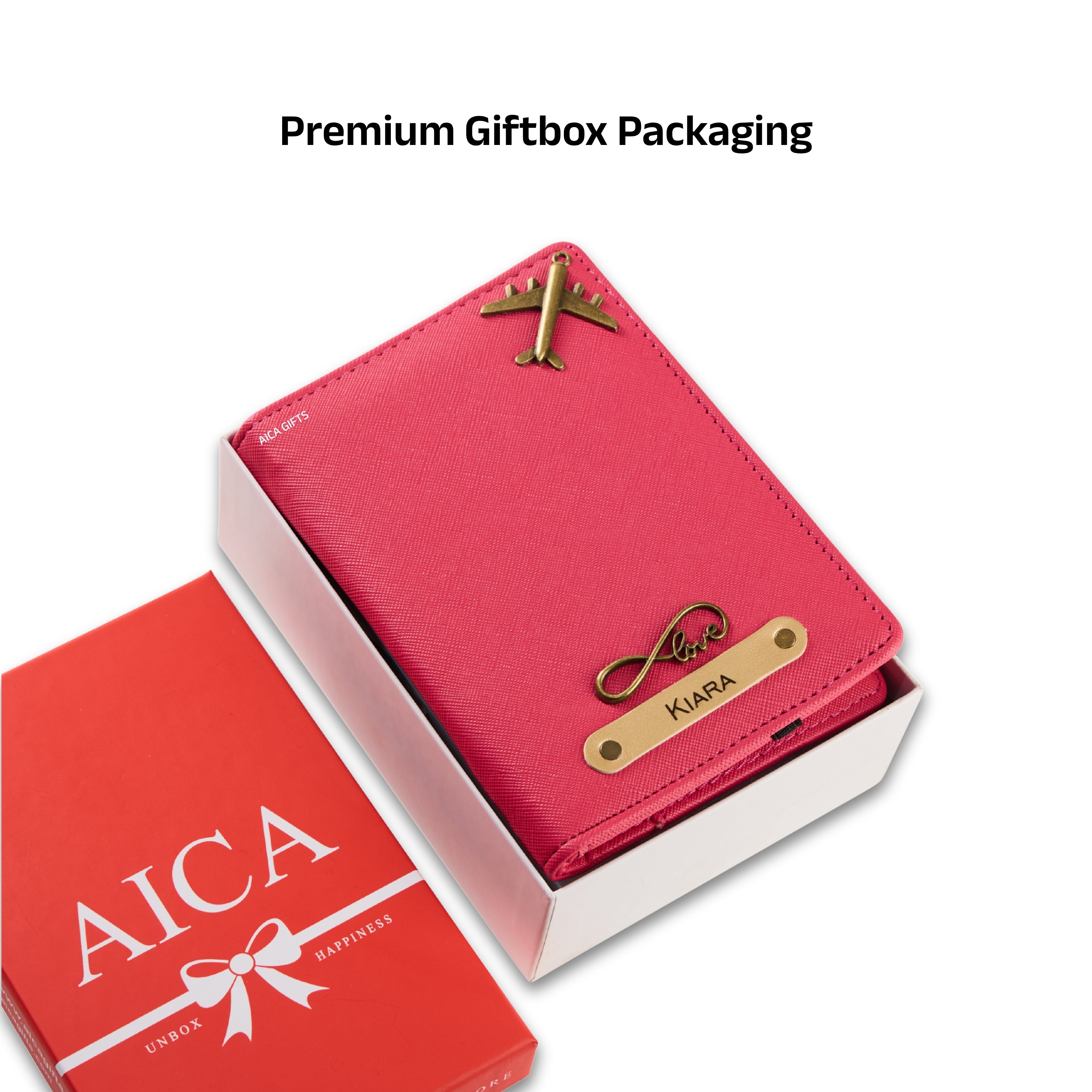 AICA Personalised Name & Charm Leather Passport Cover Holder for Men & Women (Dark Pink) | Gifts for Women | Gift for Woman | Return Gifts for Birthday | Passport Cover for Women