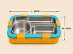 AICA Personalized Name Engraved 650 ML Stainless Steel Lunch Box for Kids | BPA Free | 3 Compartment Leakproof | Hidden Spoon Storage | Keeps Food Warm & Separate | Lunch Box for Boy & Girl (Yellow)