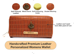 AICA Personalized Name & Charm Womens Leather Wallet - TanBrown