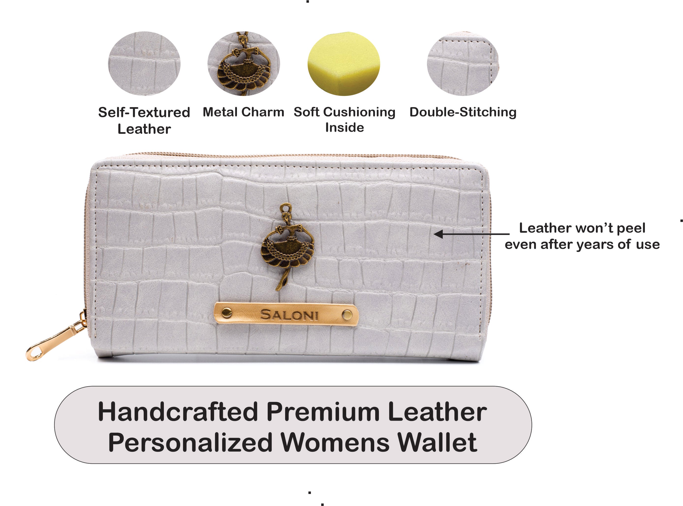 Personalized Self -Textured Womens Wallet - BabyGrey