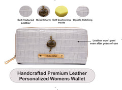 AICA Personalized Name & Charm Womens Leather Wallet - BabyGrey