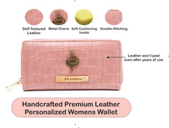 AICA Personalized Name & Charm Self -Textured Leather Customized Womens Wallet Purse (NudePink)