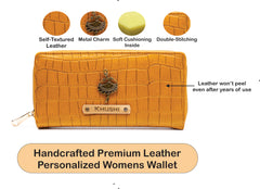 AICA Personalized Name & Charm Womens Leather Wallet - Yellow