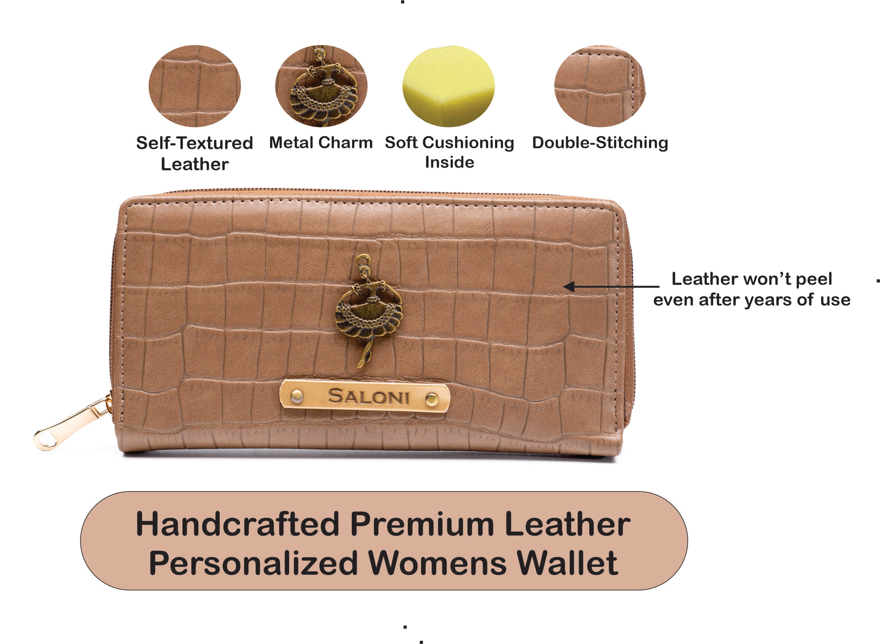 Personalized Self -Textured Womens Wallet - Brown