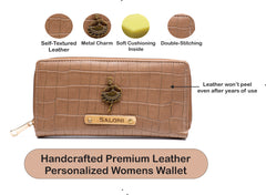 AICA Personalized Name & Charm Womens Leather Wallet - Brown