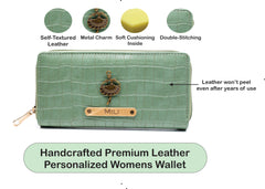 AICA Personalized Name & Charm Womens Leather Wallet - MintGreen