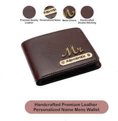 AICA Personalized Name & Charm Leather Mens Wallet (Darkbrown)