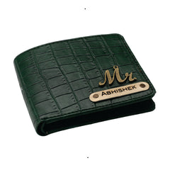 AICA Personalized Name & Charm Self – Textured Leather Mens Wallet (DarkGreen)