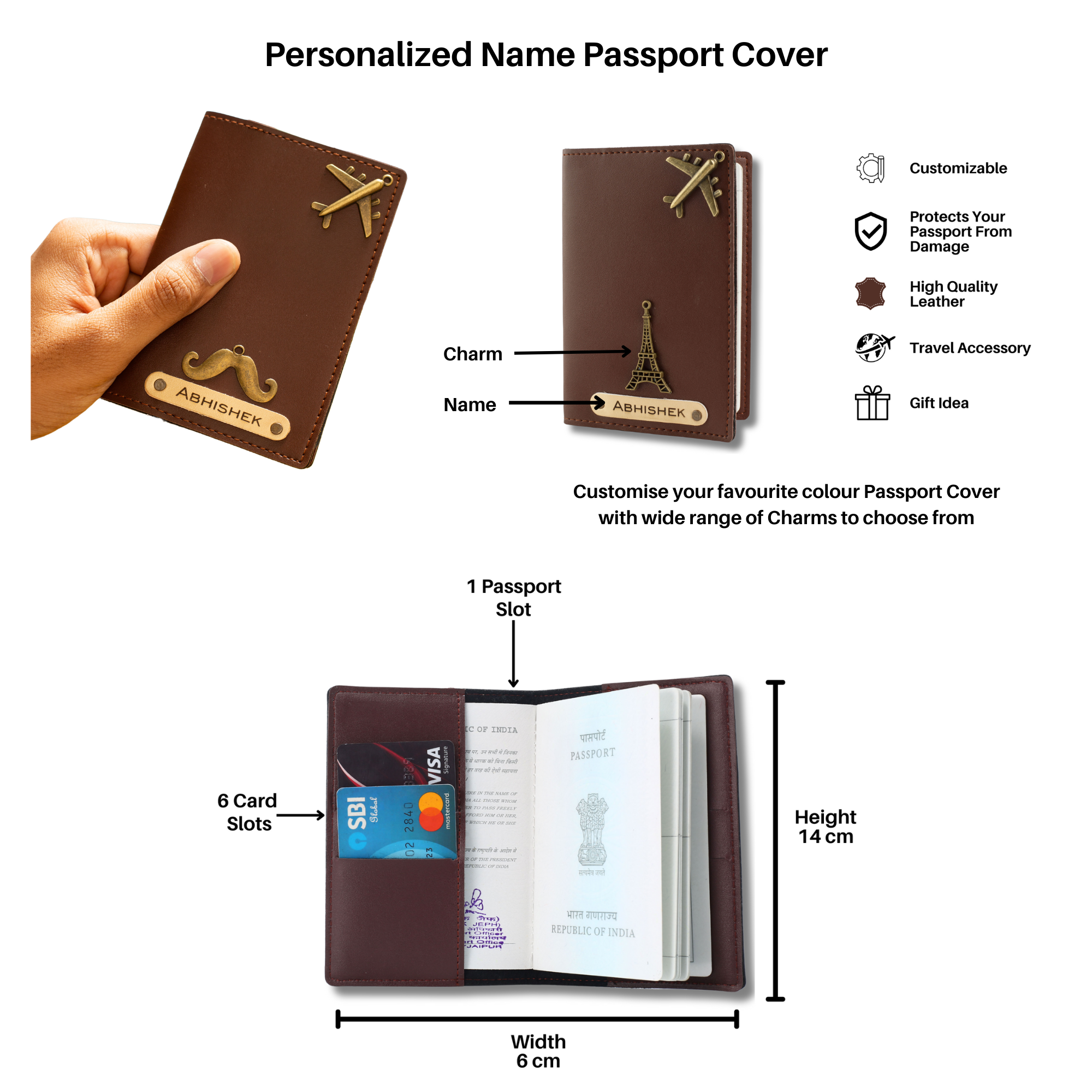 Aica Personalized Name & Charm Leather Men's Combo (Dark Brown)