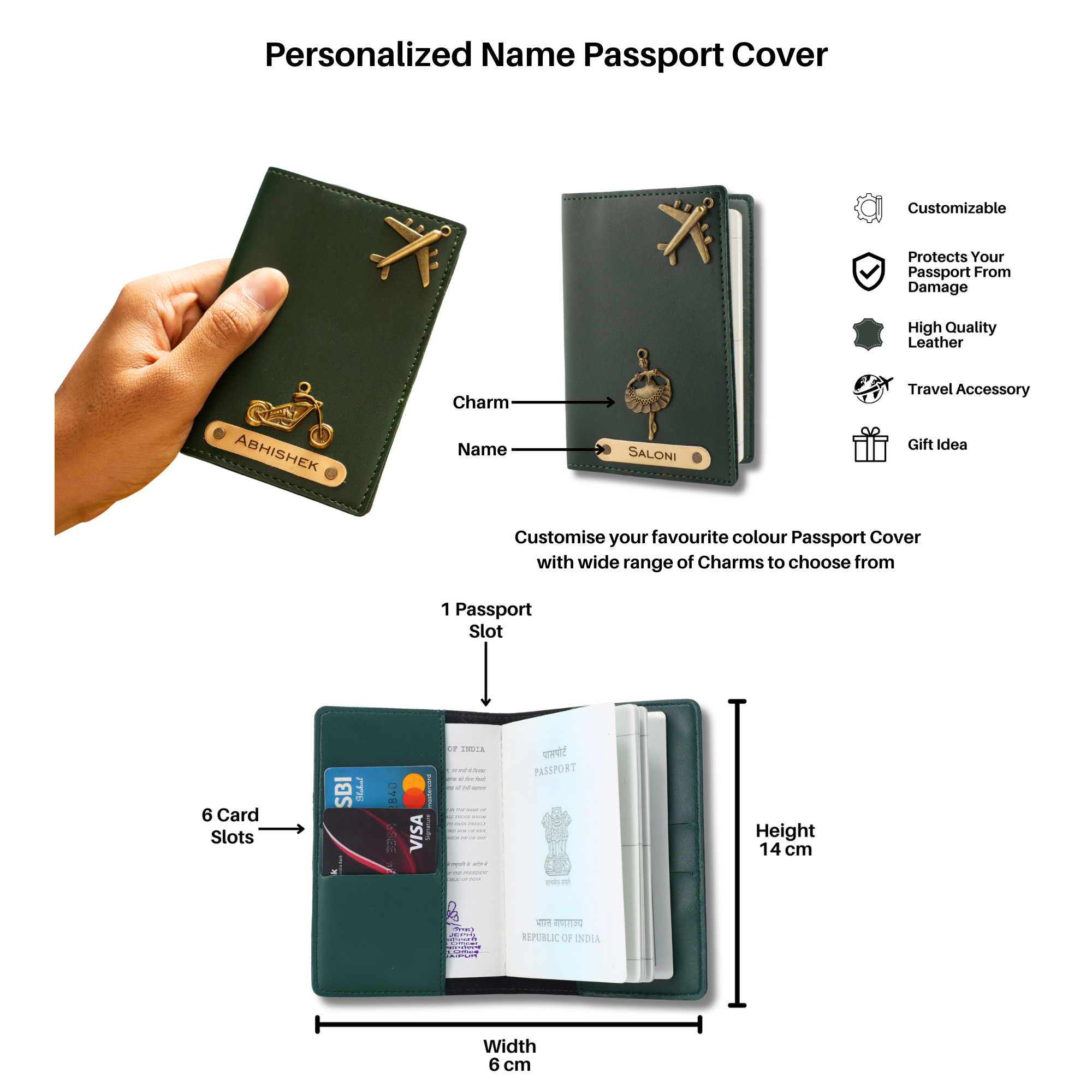 Aica Personalized Name & Charm Leather Men's Combo (Dark Green)