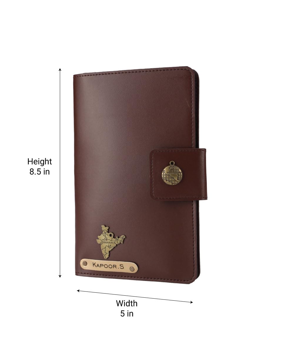 AICA Personalized Name & Charm Long Leather Car Document Holder with RC, Insurance Papers, Card Slots & Cash Compartment for Men & Women (Darkbrown)