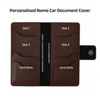 AICA Personalized Name & Charm Long Leather Car Document Holder with RC, Insurance Papers, Card Slots & Cash Compartment for Men & Women (Darkbrown)