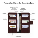 AICA Personalized Name & Charm Long Leather Car Document Holder with RC, Insurance Papers, Card Slots & Cash Compartment for Men & Women (Darkbrown)
