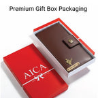 AICA Personalized Name & Charm Long Leather Car Document Holder with RC, Insurance Papers, Card Slots & Cash Compartment for Men & Women (Darkbrown)