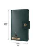 AICA Personalized Name & Charm Long Leather Car Document Holder with RC, Insurance Papers, Card Slots & Cash Compartment for Men & Women (Darkgreen)