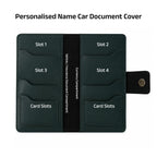 AICA Personalized Name & Charm Long Leather Car Document Holder with RC, Insurance Papers, Card Slots & Cash Compartment for Men & Women (Darkgreen)